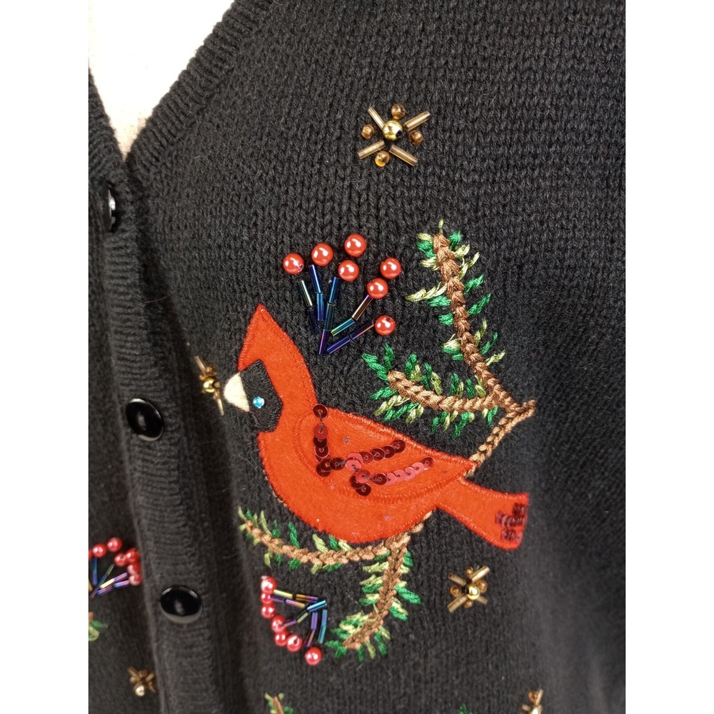 KIM ROGERS CARDINAL CHRISTMAS VEST WOMENS LARGE EMBROIDERED AND BEADED SLEEVELES - Picture 5 of 11
